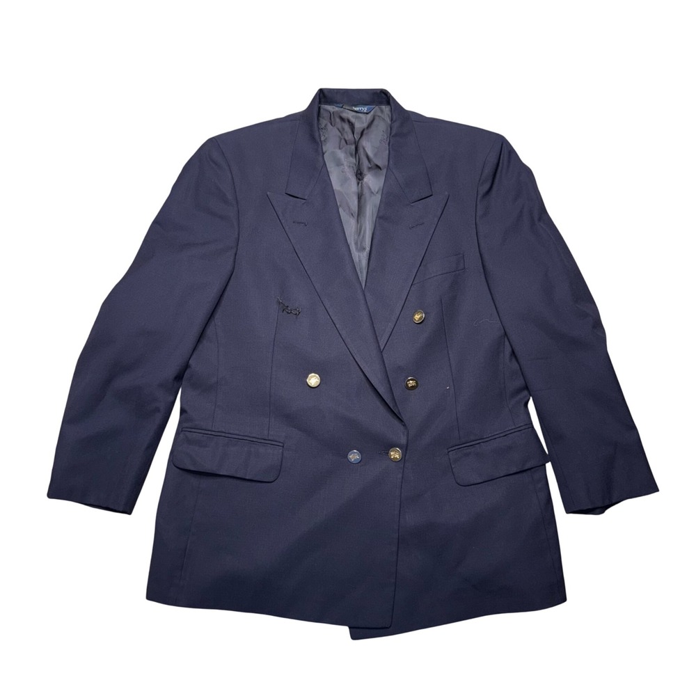 Burberrys Double Breasted Blazer Mens Large Navy Blue Vintage Wool Gold Button